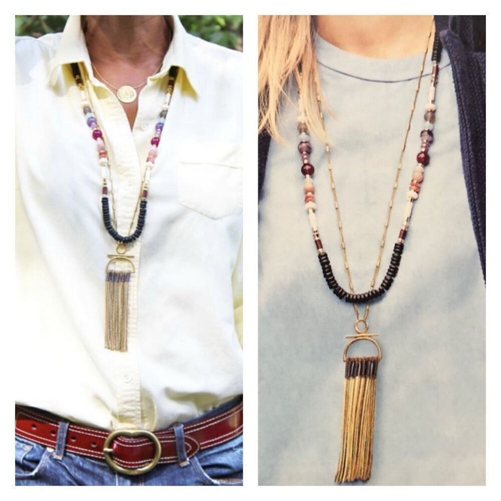 Stella & Dot Genevieve Tassel Necklace Beaded Layered Multi-Strand Tribal office